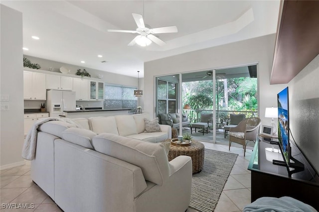 1118 Dorchester Ct, Naples, FL 34104 - living area featuring recessed lighting, ceiling fan, plenty of natural light, and light tile patterned floors