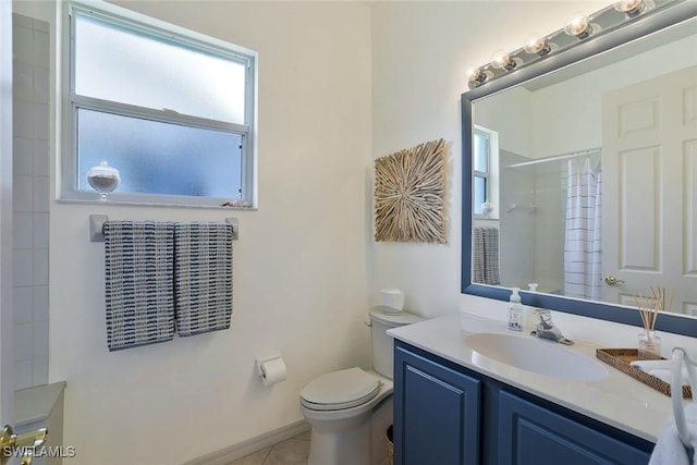 1118 Dorchester Ct, Naples, FL 34104 - bathroom featuring tile patterned floors, vanity, toilet, and a shower with shower curtain