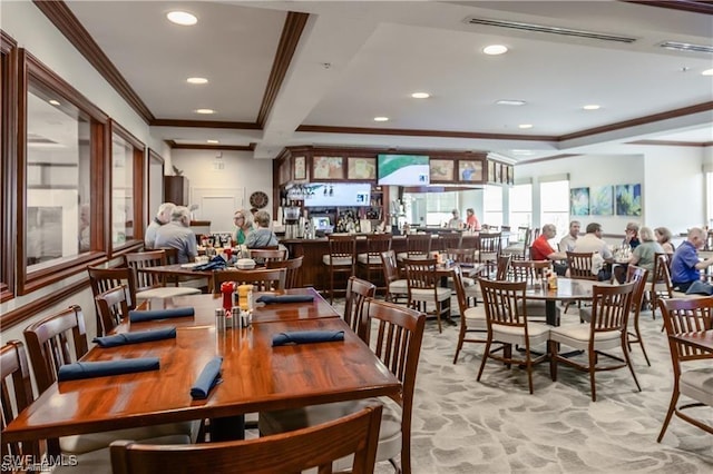 1118 Dorchester Ct, Naples, FL 34104 - dining space featuring ornamental molding, recessed lighting, and visible vents