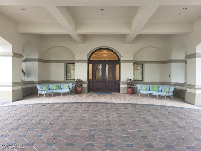 view of patio / terrace featuring an outdoor living space and french doors