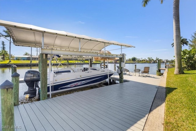 dock area with a water view