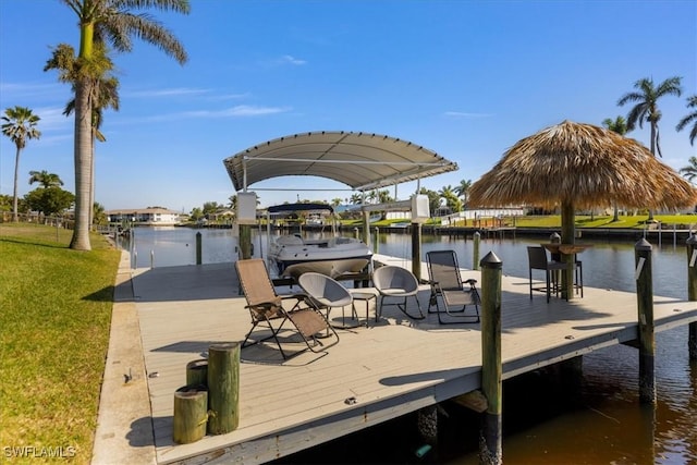 view of dock with a water view