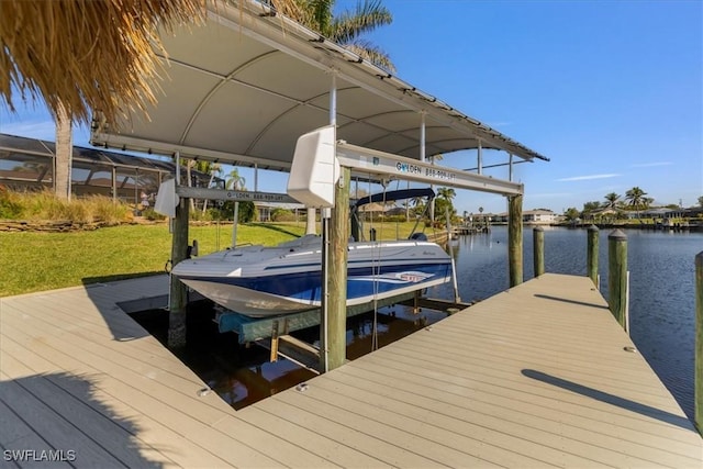 dock area with a water view