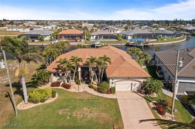 aerial view with a water view