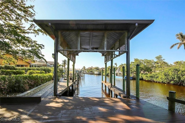 view of dock featuring a water view