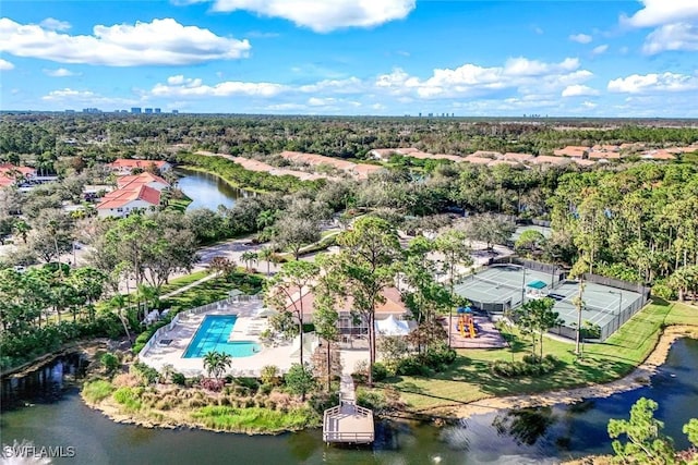 aerial view with a water view