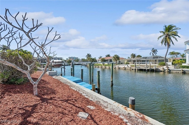 view of dock with a water view