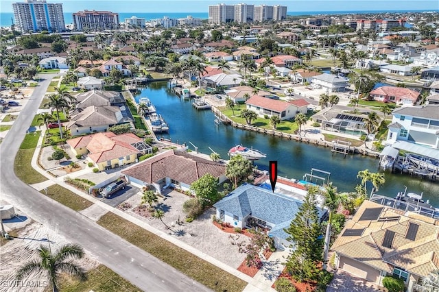 aerial view with a water view