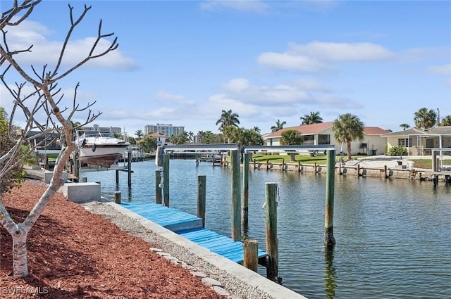 view of dock with a water view