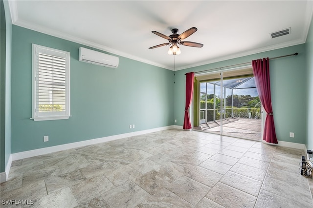 2534 Verdmont Ct, Cape Coral, FL 33991 - spare room featuring crown molding, an AC wall unit, a ceiling fan, and baseboards