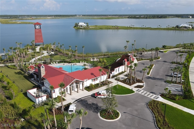 aerial view with a water view