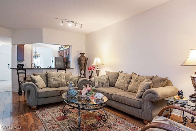 living area featuring dark wood-type flooring