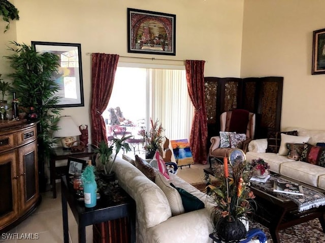 living room with light tile patterned floors