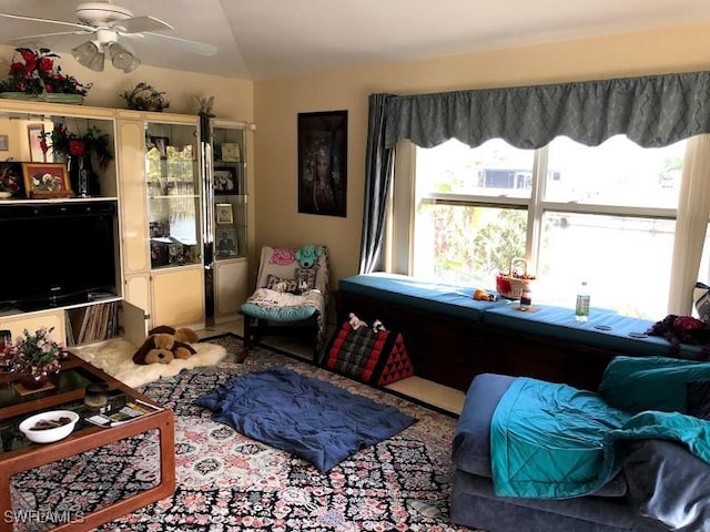 living room with ceiling fan