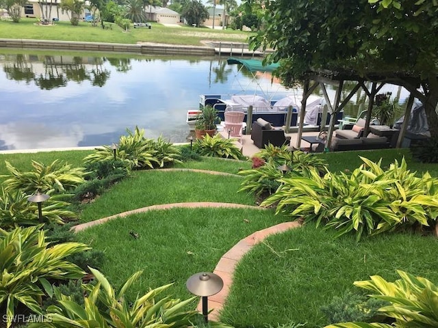 view of yard with a water view