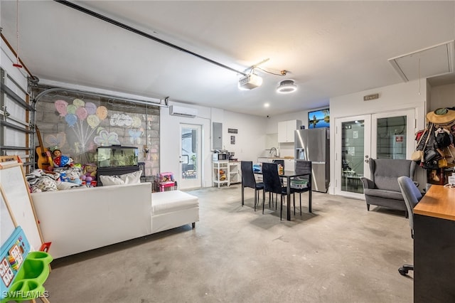 living room with an AC wall unit