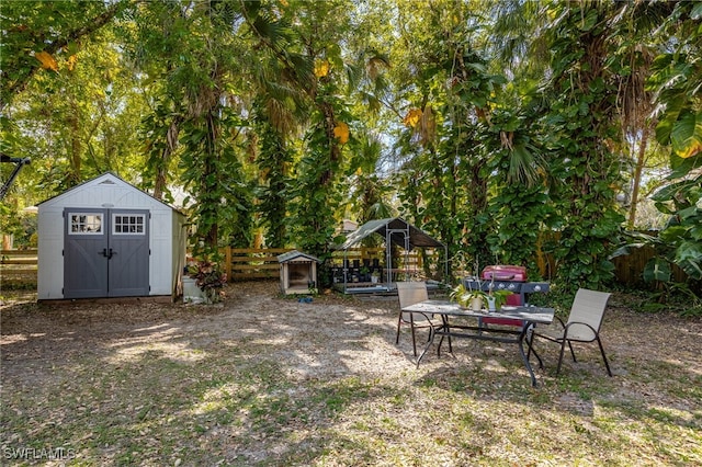 view of yard with a storage unit