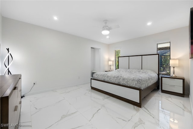 bedroom featuring ceiling fan