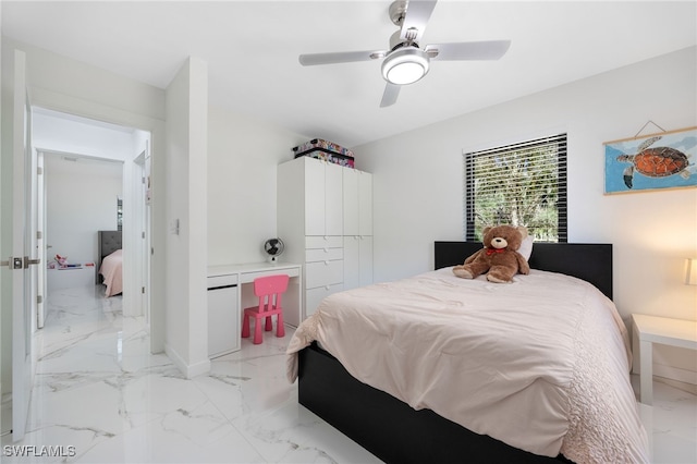 bedroom featuring ceiling fan