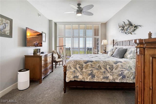 bedroom featuring ceiling fan and carpet flooring