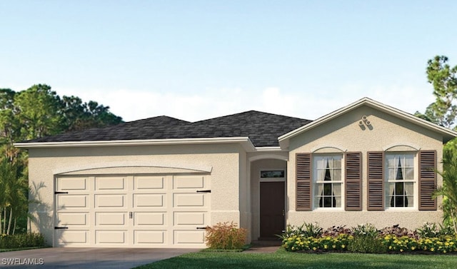 view of front facade with a garage and a front yard