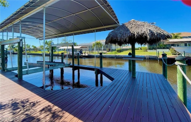 view of dock featuring a water view