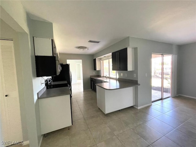 kitchen featuring a healthy amount of sunlight, visible vents, electric range, and baseboards