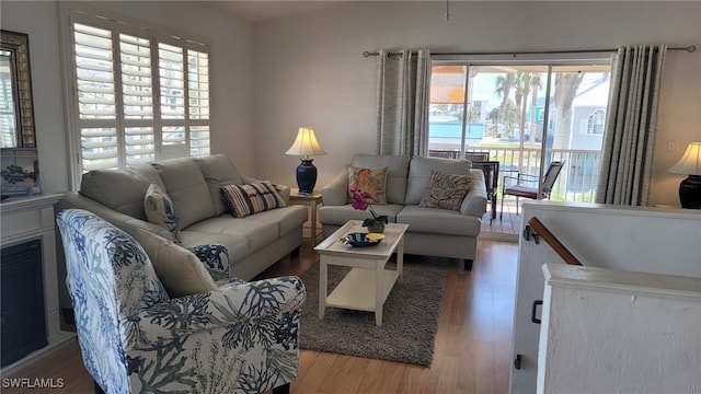 living area featuring wood finished floors