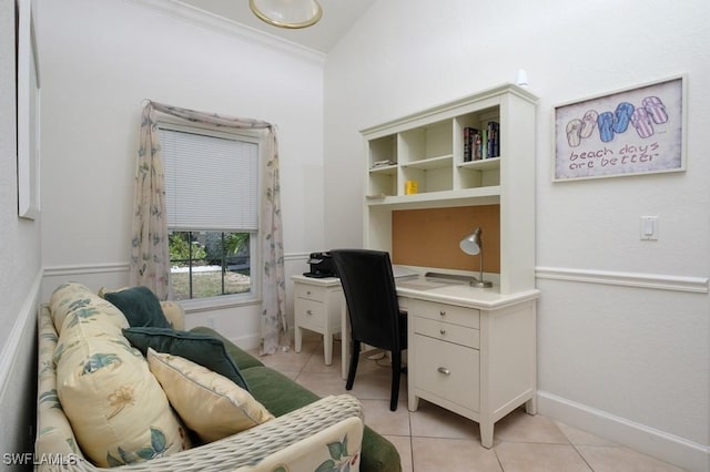704 107th Ave N, Naples, FL 34108 - office area featuring light tile patterned floors, ornamental molding, and baseboards