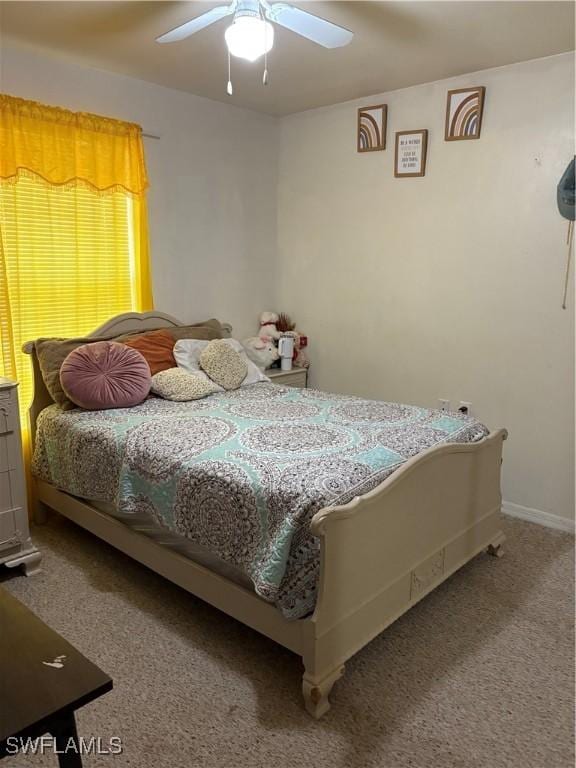 bedroom with carpet floors and ceiling fan