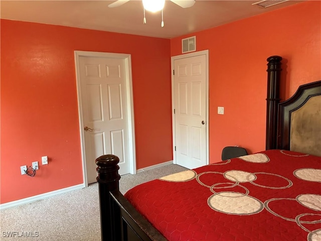 bedroom featuring ceiling fan and carpet flooring