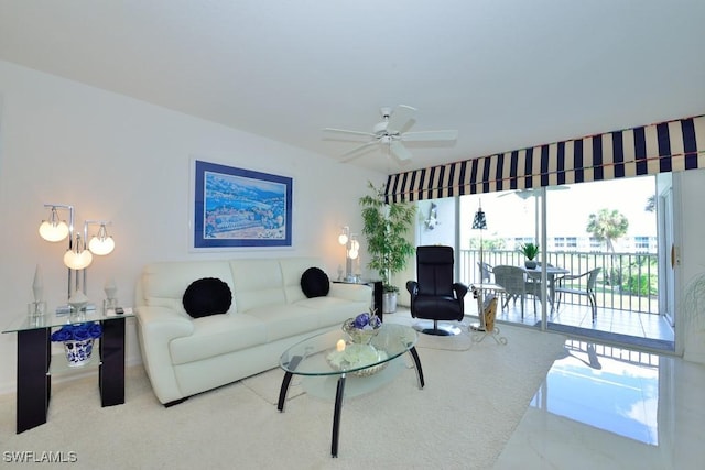 living room featuring ceiling fan