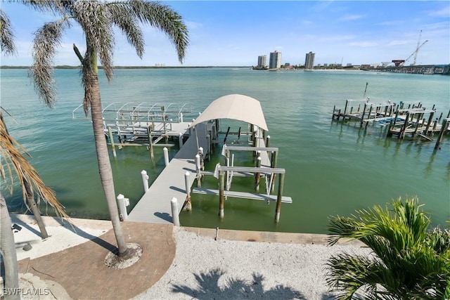 dock area featuring a water view