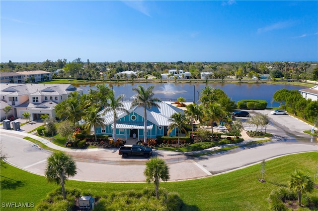 aerial view featuring a water view