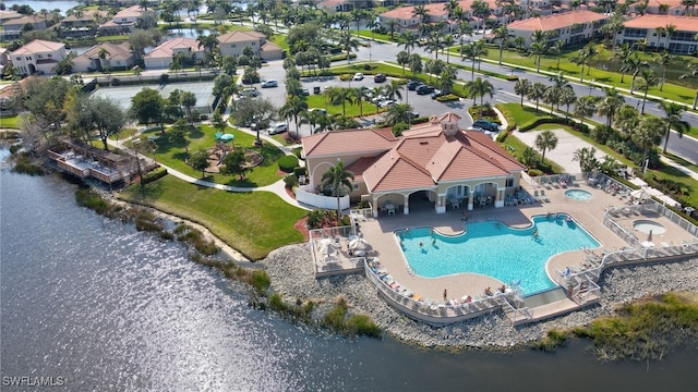 aerial view with a water view