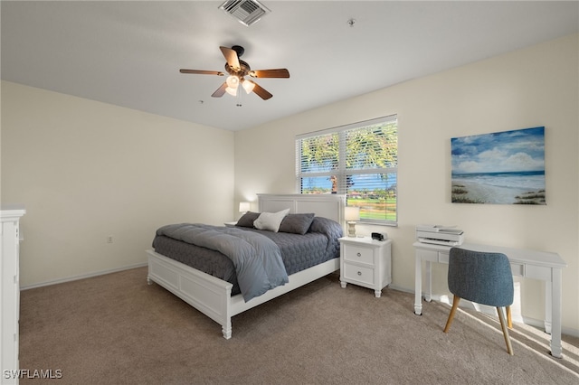 bedroom featuring carpet floors and ceiling fan