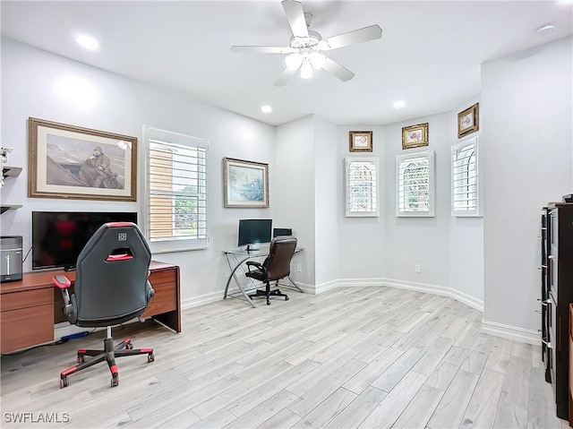 7684 County Rd 78, Fort Denaud, FL 33935 - home office featuring baseboards, ceiling fan, recessed lighting, and light wood-style floors