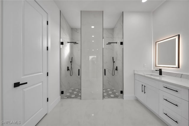 2125 Trafalgar Pkwy, Cape Coral, FL 33991 - full bath featuring a marble finish shower, baseboards, vanity, and recessed lighting
