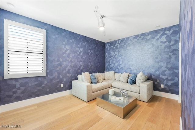 living room with light hardwood / wood-style flooring