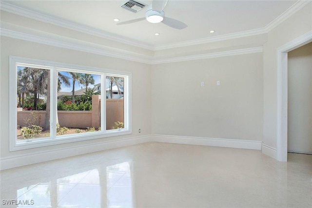 342 Germain Ave, Naples, FL 34108 - empty room with visible vents, ceiling fan, crown molding, and baseboards