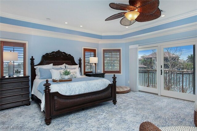 342 Germain Ave, Naples, FL 34108 - bedroom with carpet, ceiling fan, crown molding, and access to outside