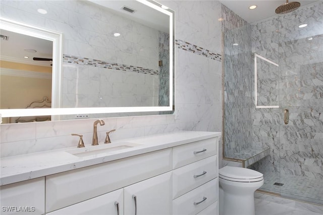 342 Germain Ave, Naples, FL 34108 - full bath featuring tile walls, vanity, a stall shower, marble finish floor, and visible vents