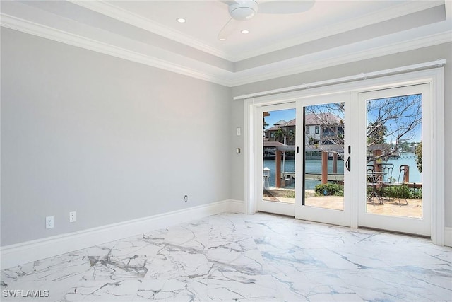 342 Germain Ave, Naples, FL 34108 - spare room featuring crown molding, marble finish floor, ceiling fan, and a wealth of natural light