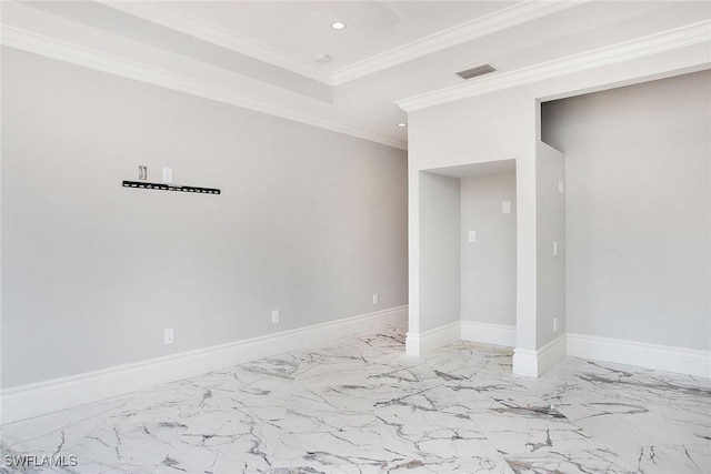 342 Germain Ave, Naples, FL 34108 - spare room featuring visible vents, baseboards, recessed lighting, ornamental molding, and marble finish floor