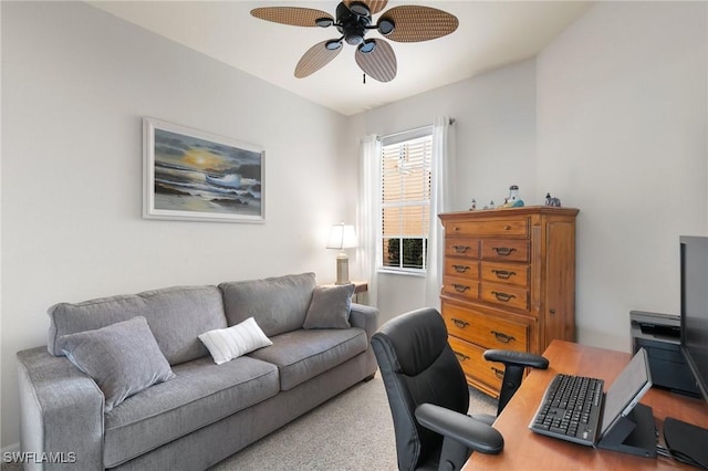 home office with ceiling fan