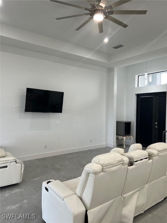 living room featuring ceiling fan