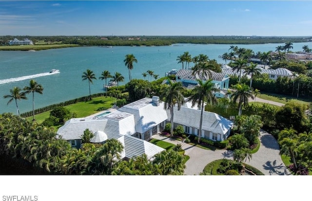 aerial view with a water view