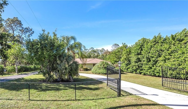 view of front of home featuring a front lawn, fence, and a gate