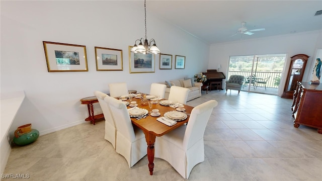 6082 National Blvd Unit 128, Ave Maria, FL 34142 - tiled dining room featuring ornamental molding and ceiling fan with notable chandelier