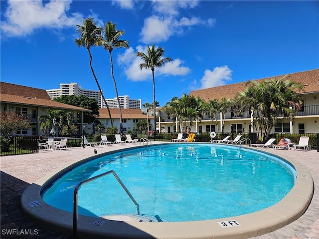 view of pool with a patio and fence